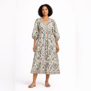 Max Studio womens dress large 12 14 maxi wrap Cream Floral Long Sleeve nwot